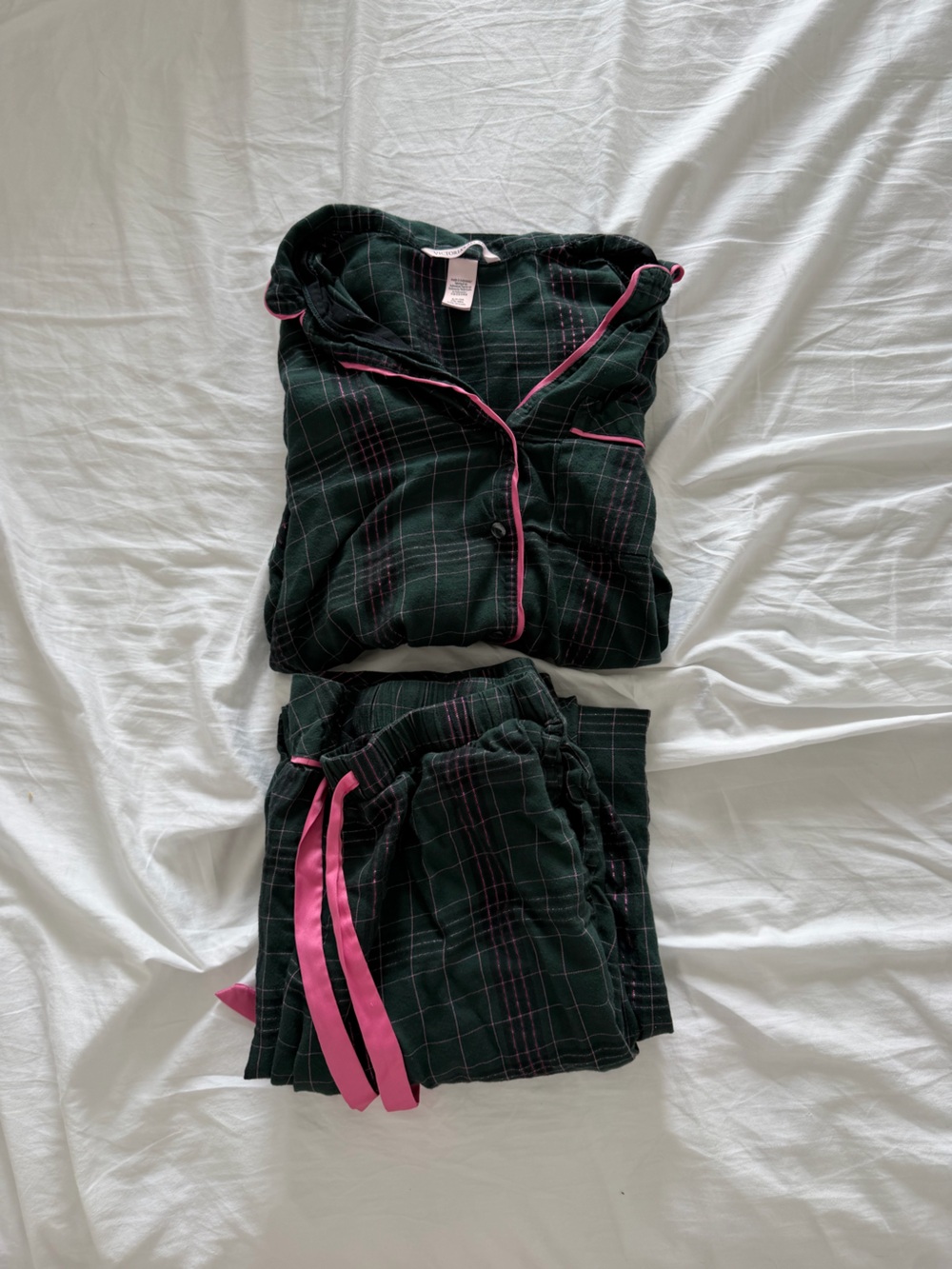 VS Flannel Long Pajama Set Green